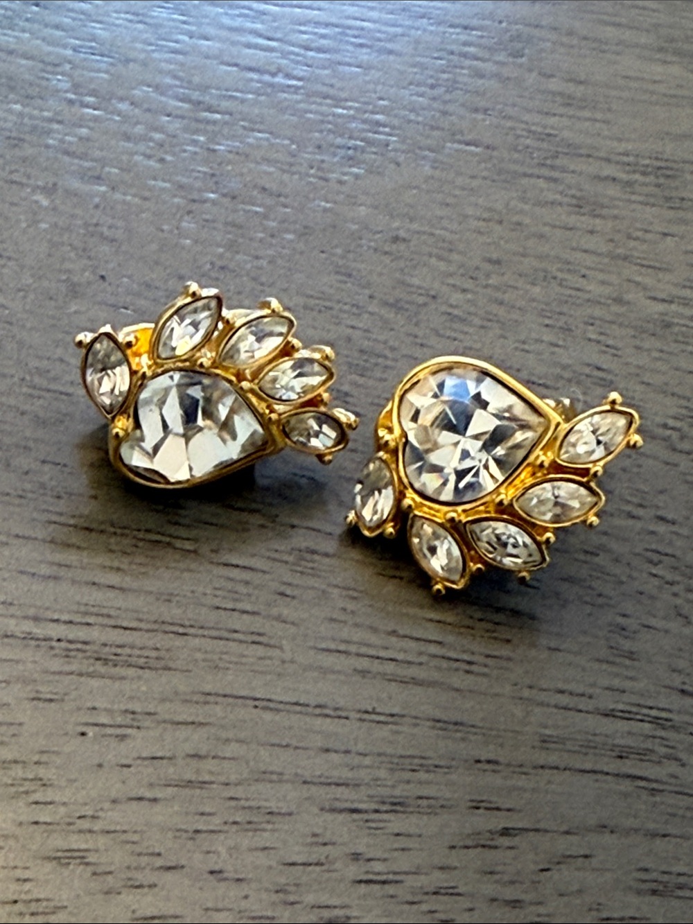 Vintage Monet Rhinestone Clip On Earrings Gold Tone Crystal Statement Glam